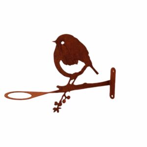 Metalen roodborst met regenmeter houder tuindecoratie voor tuin of schutting