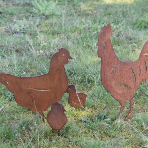 Metalen haan en kip tuindecoratie voor tuin