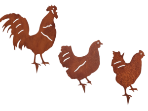 Metalen haan en kippen tuindecoratie voor tuin