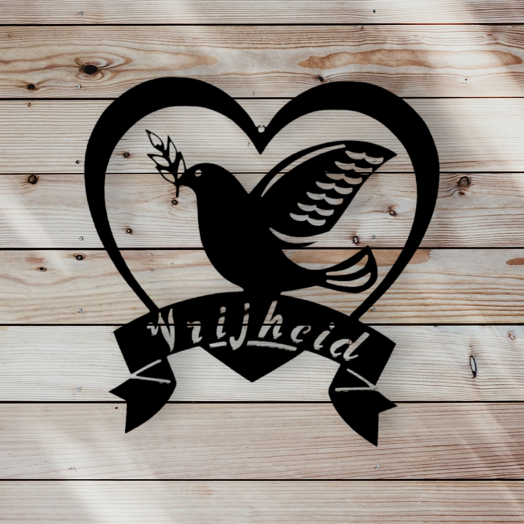 Vredesduif in hart (zwart) - Afbeelding 2