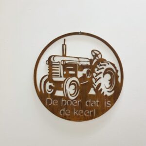Metalen oude trekker tuindecoratie voor tuin of schutting